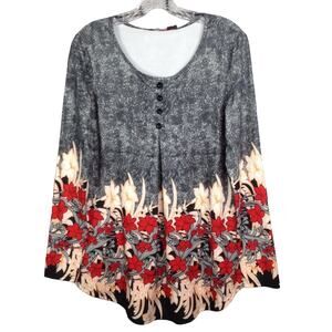 DJT Floral Print Long Pleated Front Blouse Shirt Size M